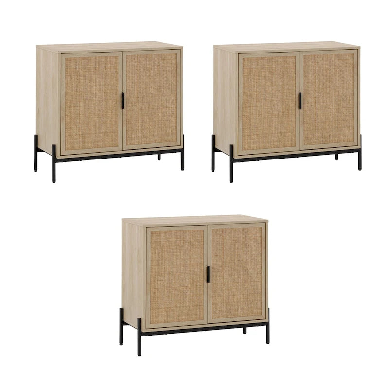 Meubles de rangement de style bohème pour entrée, buffets de cuisine, meubles TV ou armoires décoratives en rotin avec pieds en métal