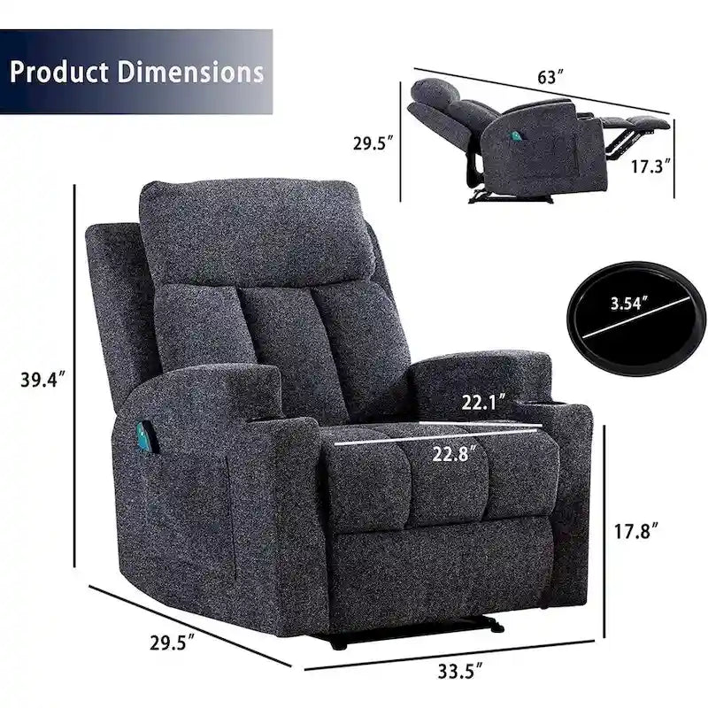Fauteuil de massage inclinable avec fonctions de chauffage et de vibration, Canapé manuel