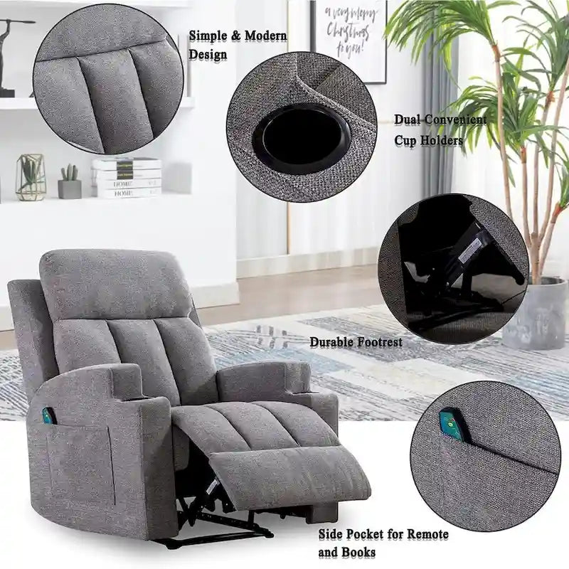 Fauteuil de massage inclinable avec fonctions de chauffage et de vibration, Canapé manuel