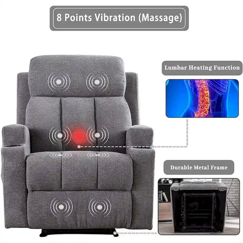 Fauteuil de massage inclinable avec fonctions de chauffage et de vibration, Canapé manuel