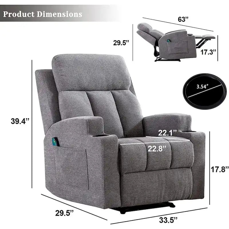 Fauteuil de massage inclinable avec fonctions de chauffage et de vibration, Canapé manuel