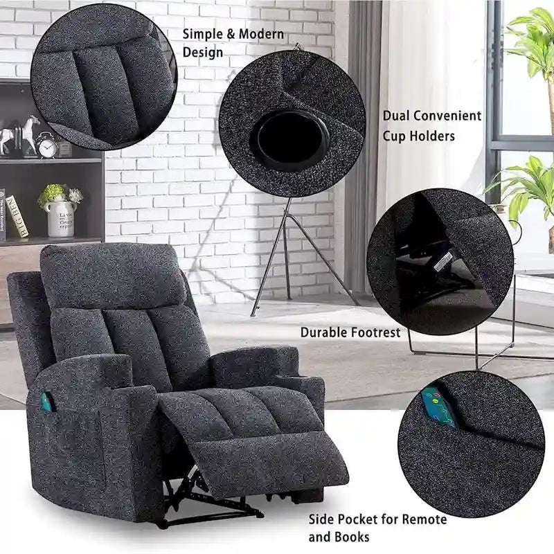 Fauteuil de massage inclinable avec fonctions de chauffage et de vibration, Canapé manuel