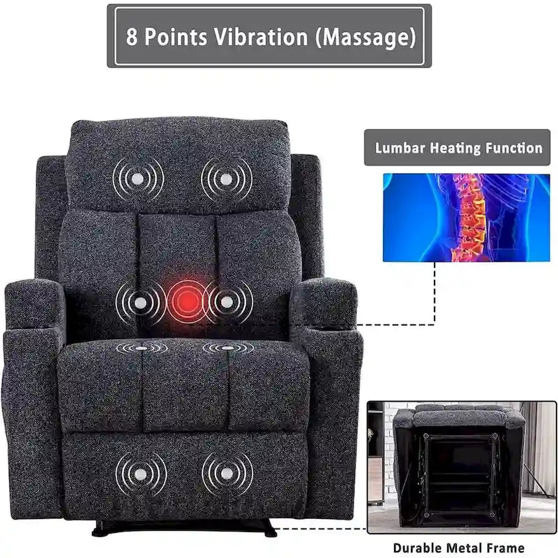 Fauteuil de massage inclinable avec fonctions de chauffage et de vibration, Canapé manuel